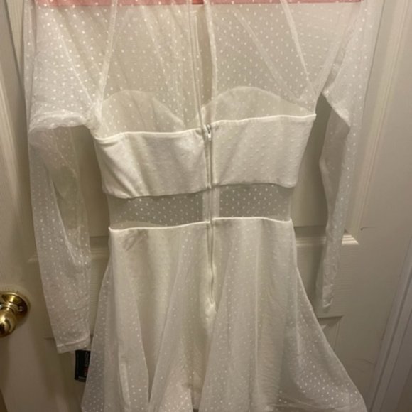 Women's Sheer White Polka Dot Dress - Picture 3 of 9